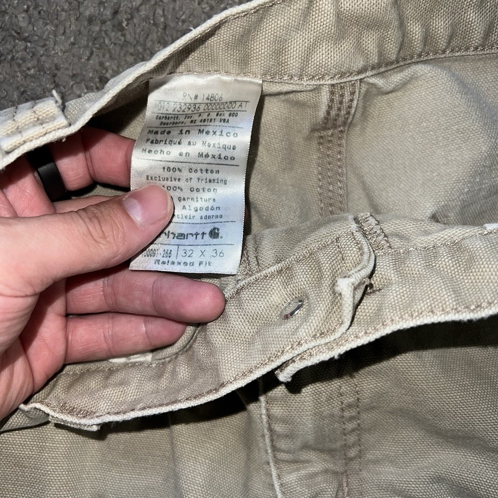 Carhartt B11 PTB Duck Carpenter Work Pants Beige Dungaree 32x36 USA VTG - Picture 3 of 8